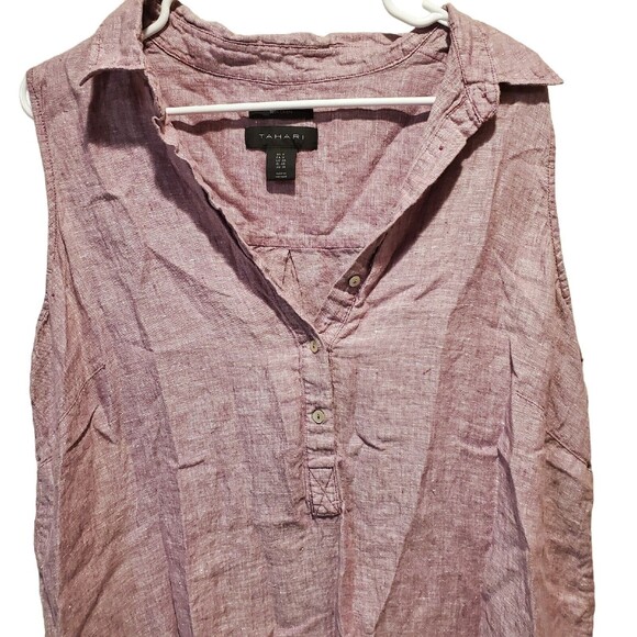 Tahari 100% Linen Sleeveless Henley Tank Large Purple Buttons Relaxed Size 1X - Picture 2 of 9